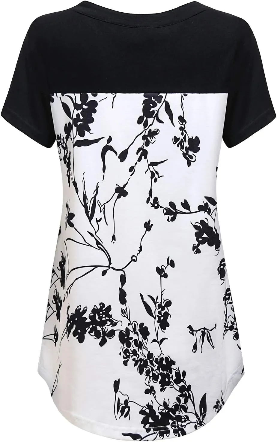 MOQIVGI Womens Short Sleeve Vneck Hi Low Hem Patchwork Tops with Pocket