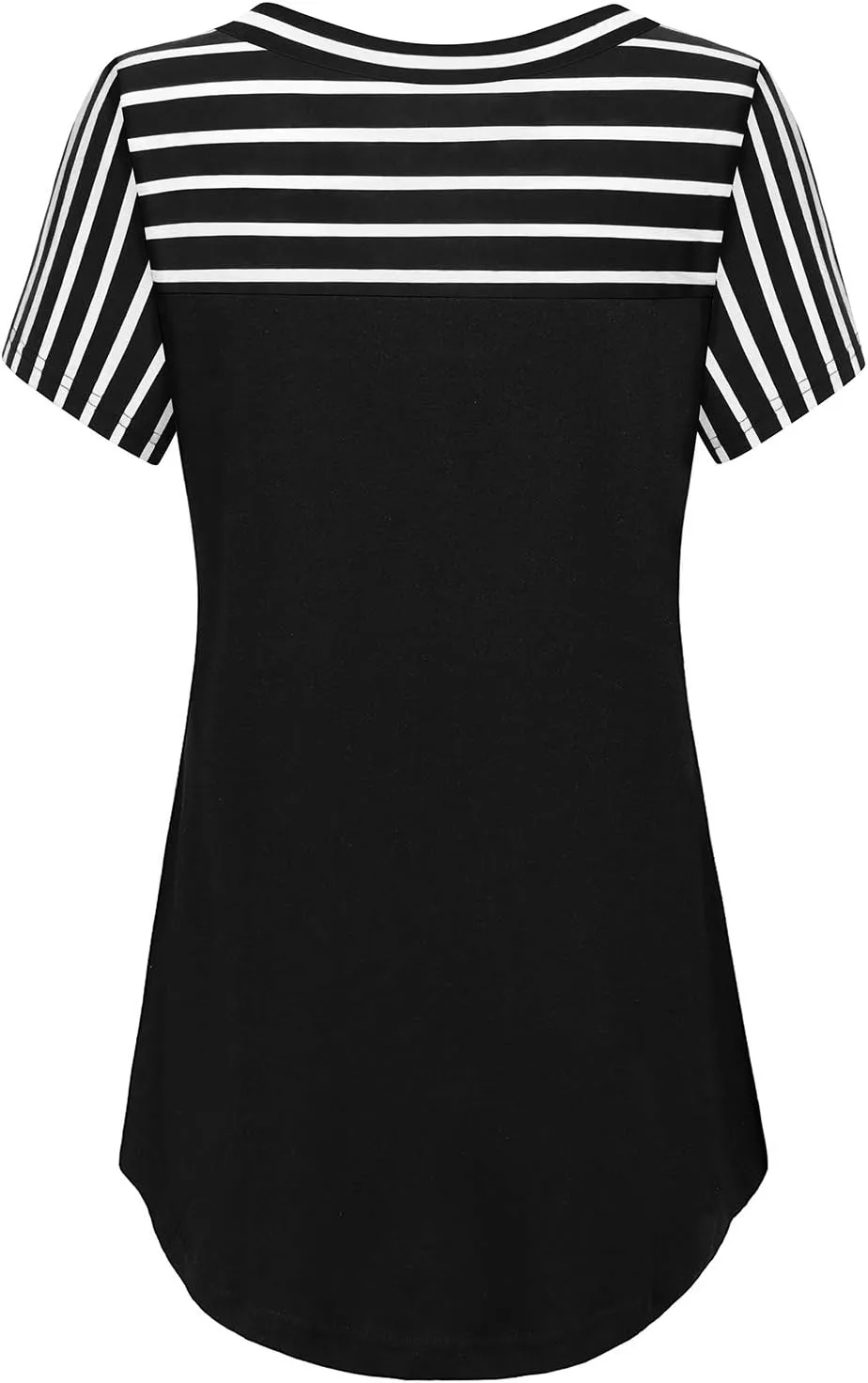 MOQIVGI Womens Short Sleeve Vneck Hi Low Hem Patchwork Tops with Pocket