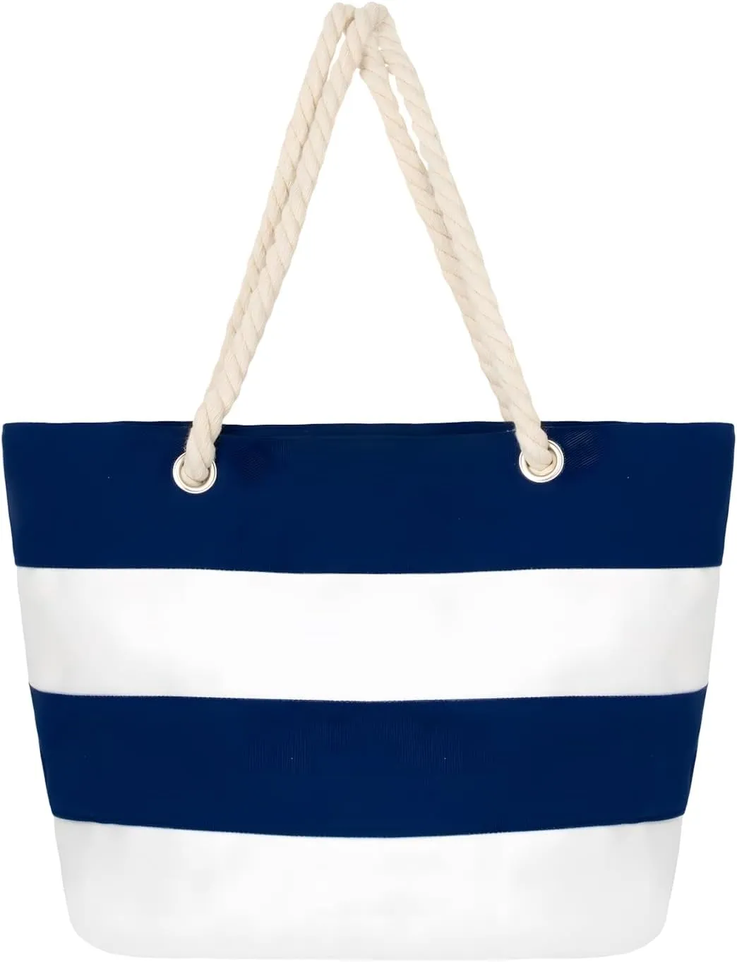 Muka Women Striped Canvas Tote Shoulder Beach Bag with Inner Zipper Pocket and Rope Handle for Travel, Shopping