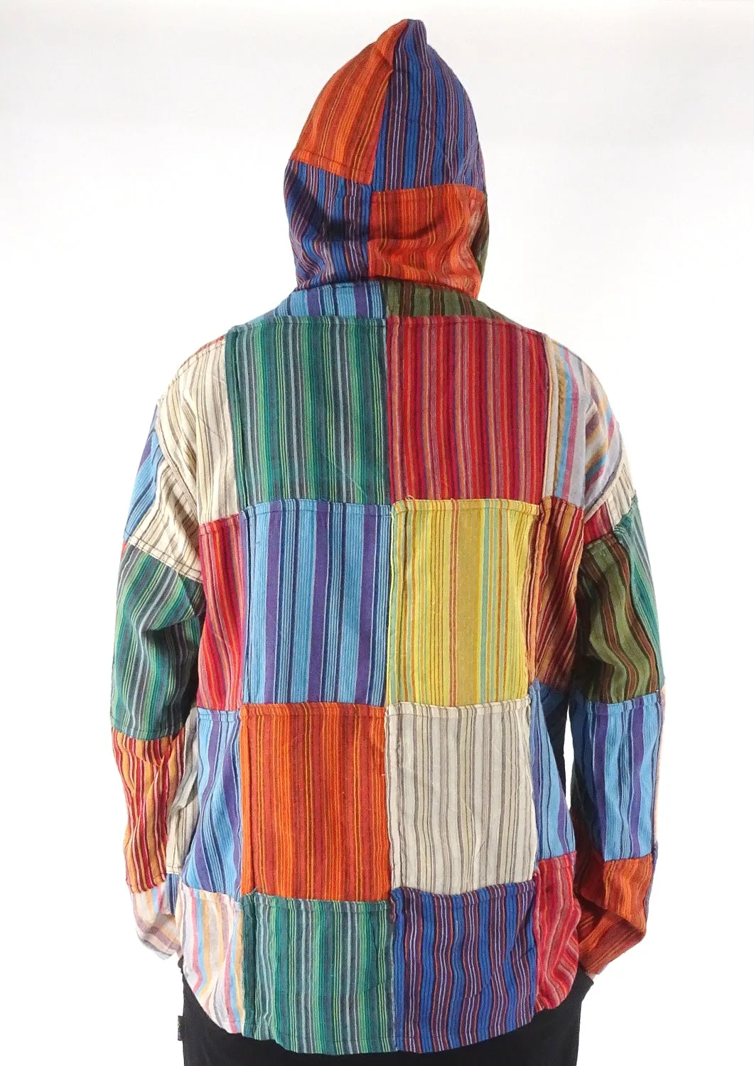 Multi Patchwork Stripe Screen Print Hooded Top