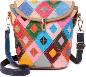 Multicolor Crossbody Bag for Women Genuine Leather Colorful Shoulder Bag Random Color Patchwork Handbag Shopper Purse