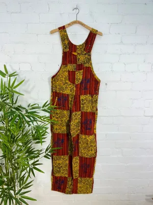 Mushroom Print Patchwork Wide Leg Dungarees