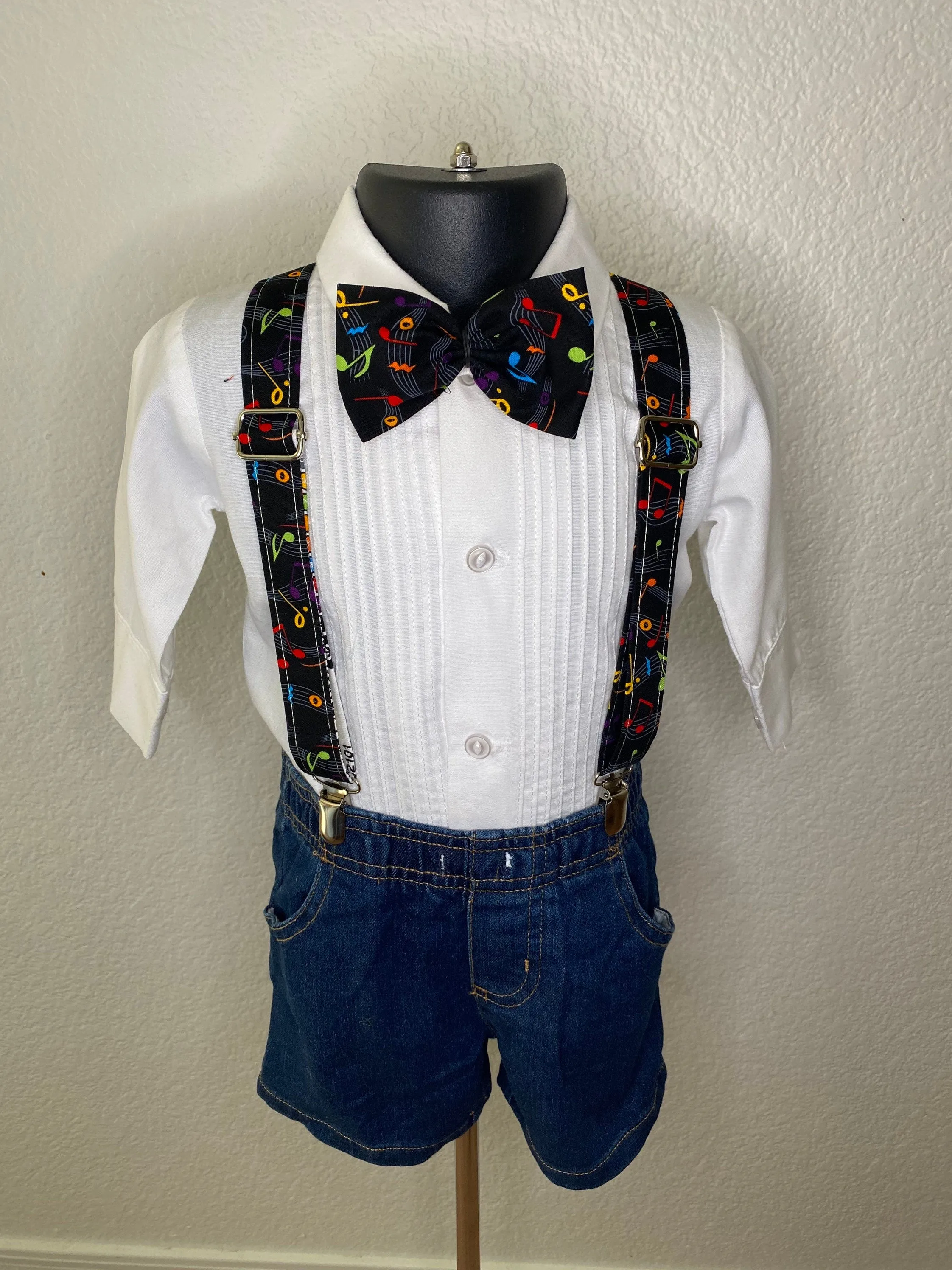 Musical note suspenders and bow tie / Infant, Toddler, Child, Teen, Adult, Big & Tall
