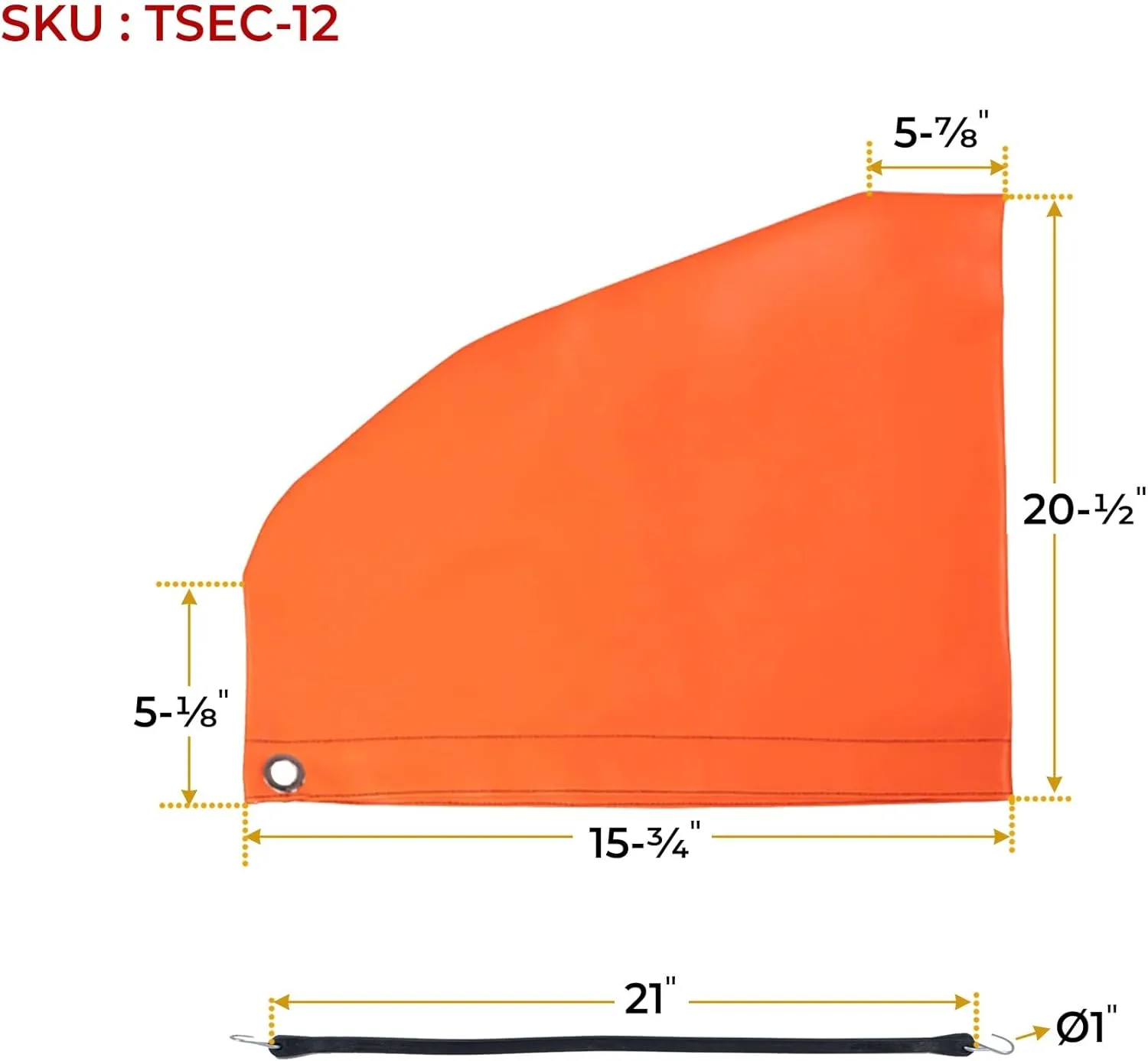 Mytee Products Orange 12" Turbo Saver Exhaust Cover & 21" Rubber Snap Tie w/Hook - Weather Resistant PVC Turbo Cover to Protect Equipment at High Speeds & Excessive Airflow During Transport