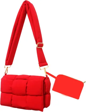 NAARIIAN Puffer Crossbody Bag for Women, Lightweight Puffy Shoulder Bags with Adjustable Strap,Quilted Woven Purse Hobo Bag