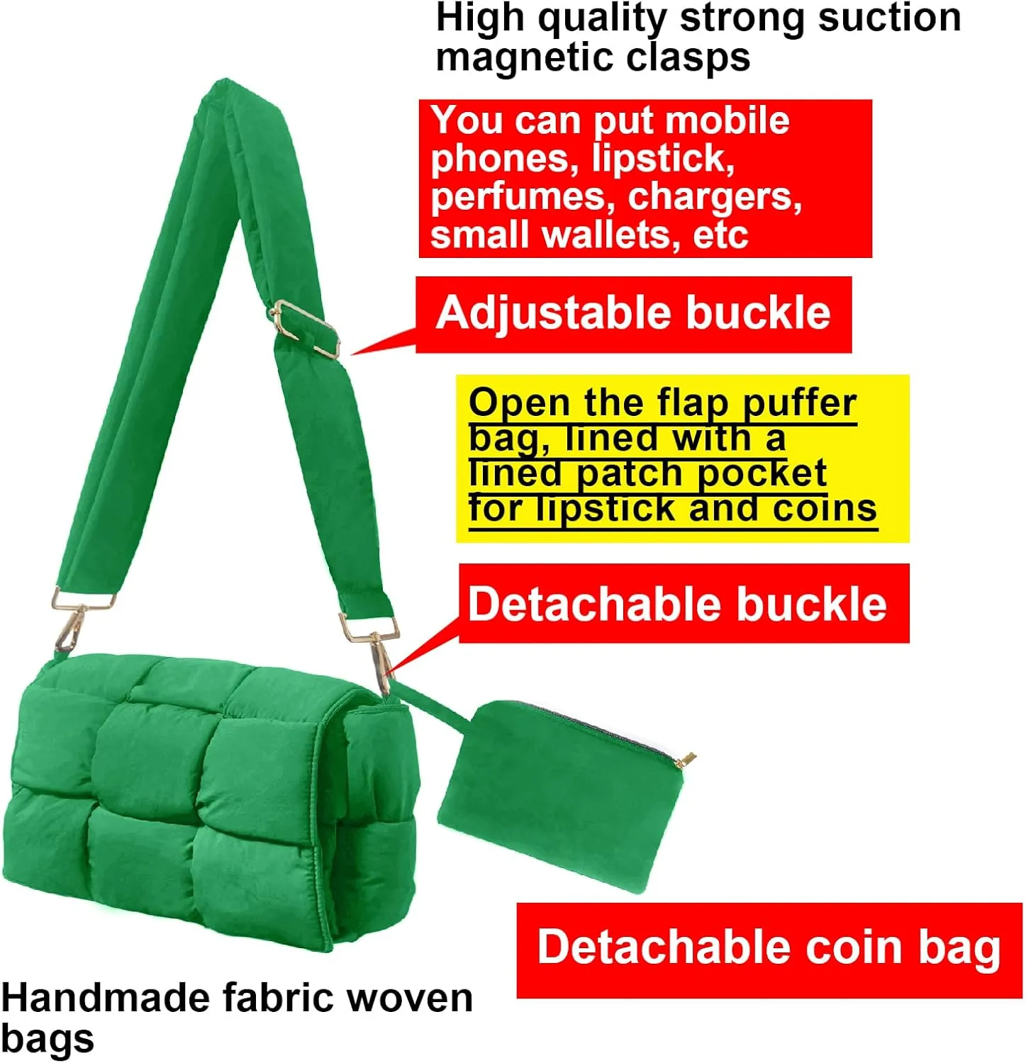 NAARIIAN Puffer Crossbody Bag for Women, Lightweight Puffy Shoulder Bags with Adjustable Strap,Quilted Woven Purse Hobo Bag