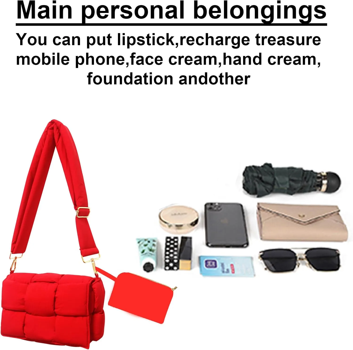 NAARIIAN Puffer Crossbody Bag for Women, Lightweight Puffy Shoulder Bags with Adjustable Strap,Quilted Woven Purse Hobo Bag
