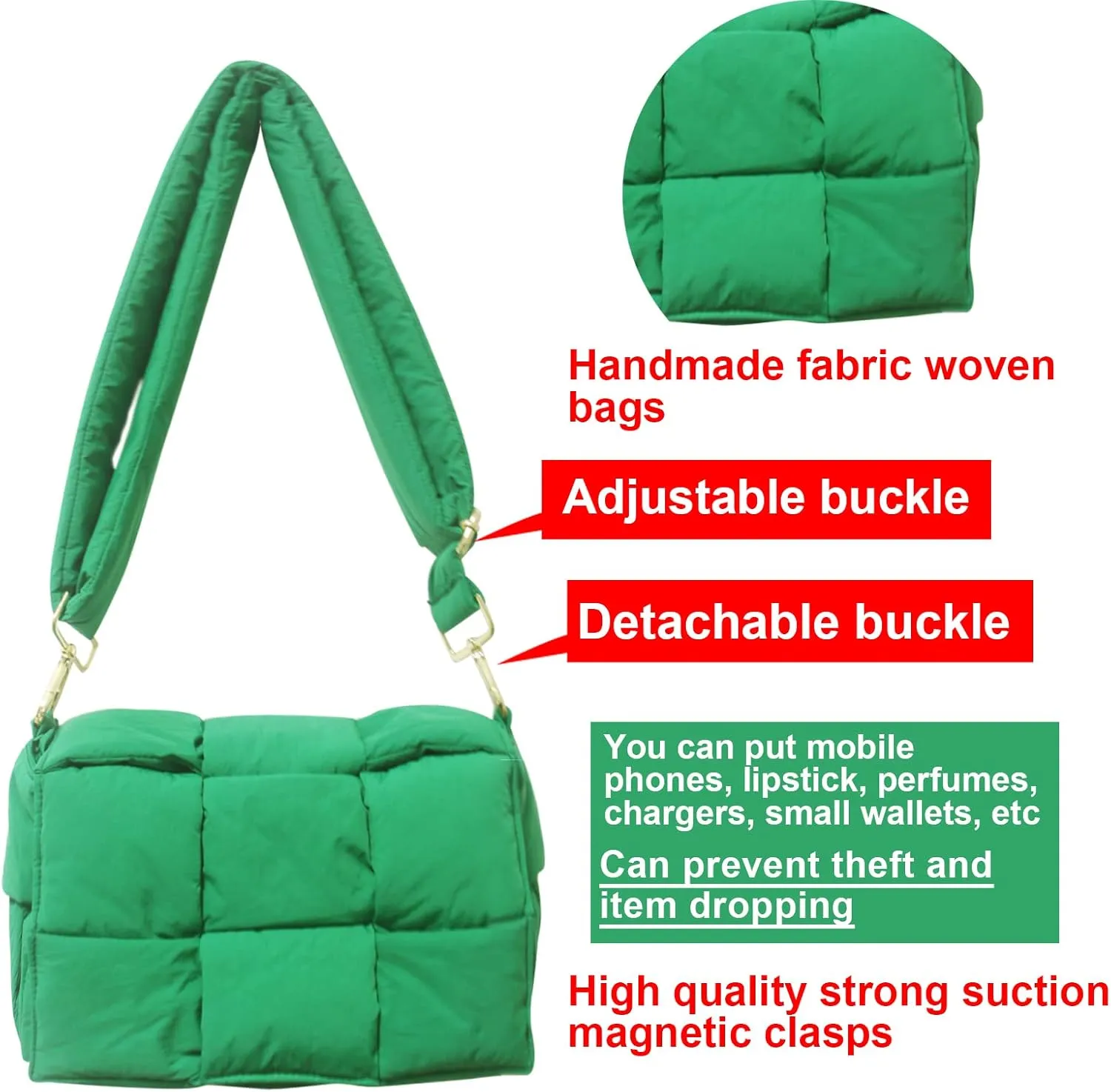 NAARIIAN Puffer Crossbody Bag for Women, Lightweight Puffy Shoulder Bags with Adjustable Strap,Quilted Woven Purse Hobo Bag