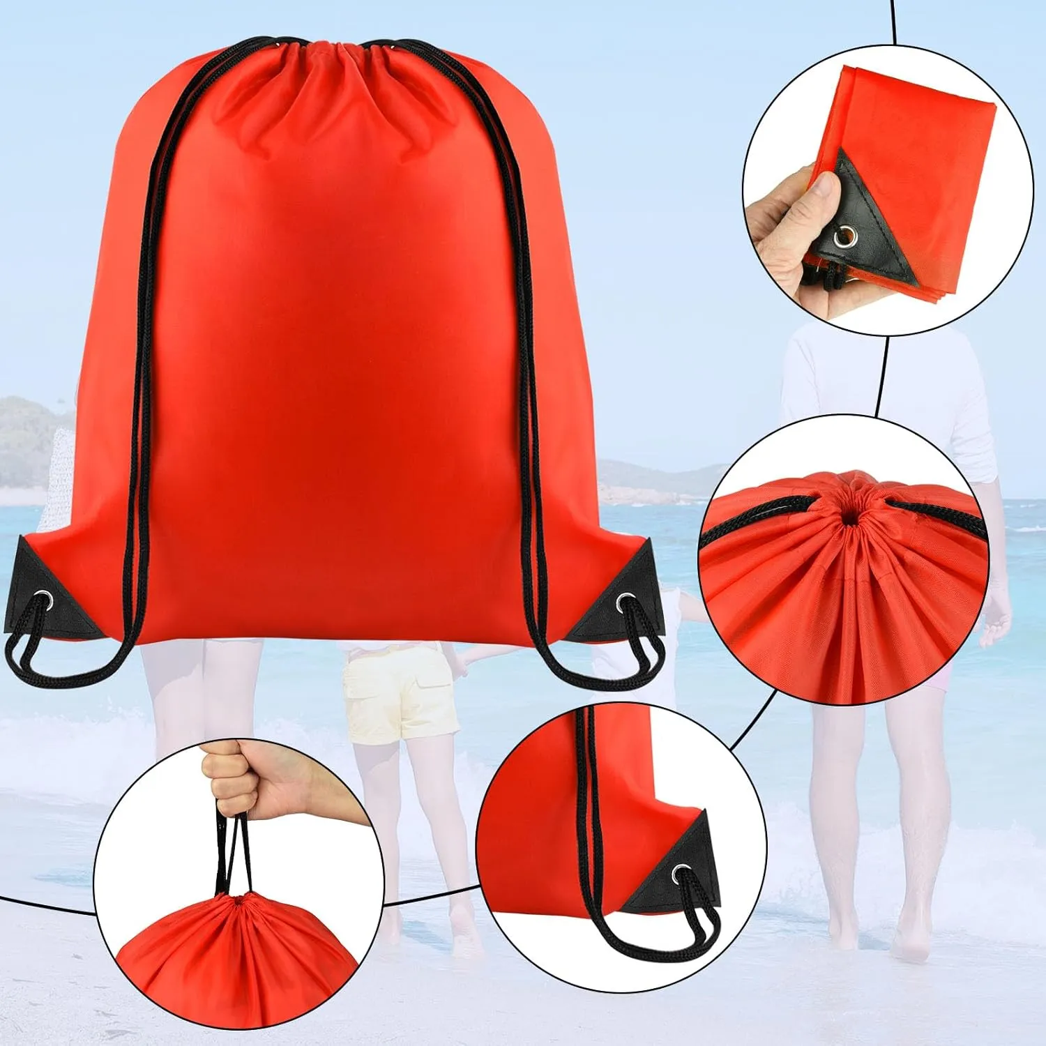 NACHLYNN 12 Pieces Drawstring Backpack Bulk Red Tote Sackpack Sports Bag DIY Drawstring Bags Nylon Draw String Sport Bag for Boys Girls Women Men Gym Sport Trip