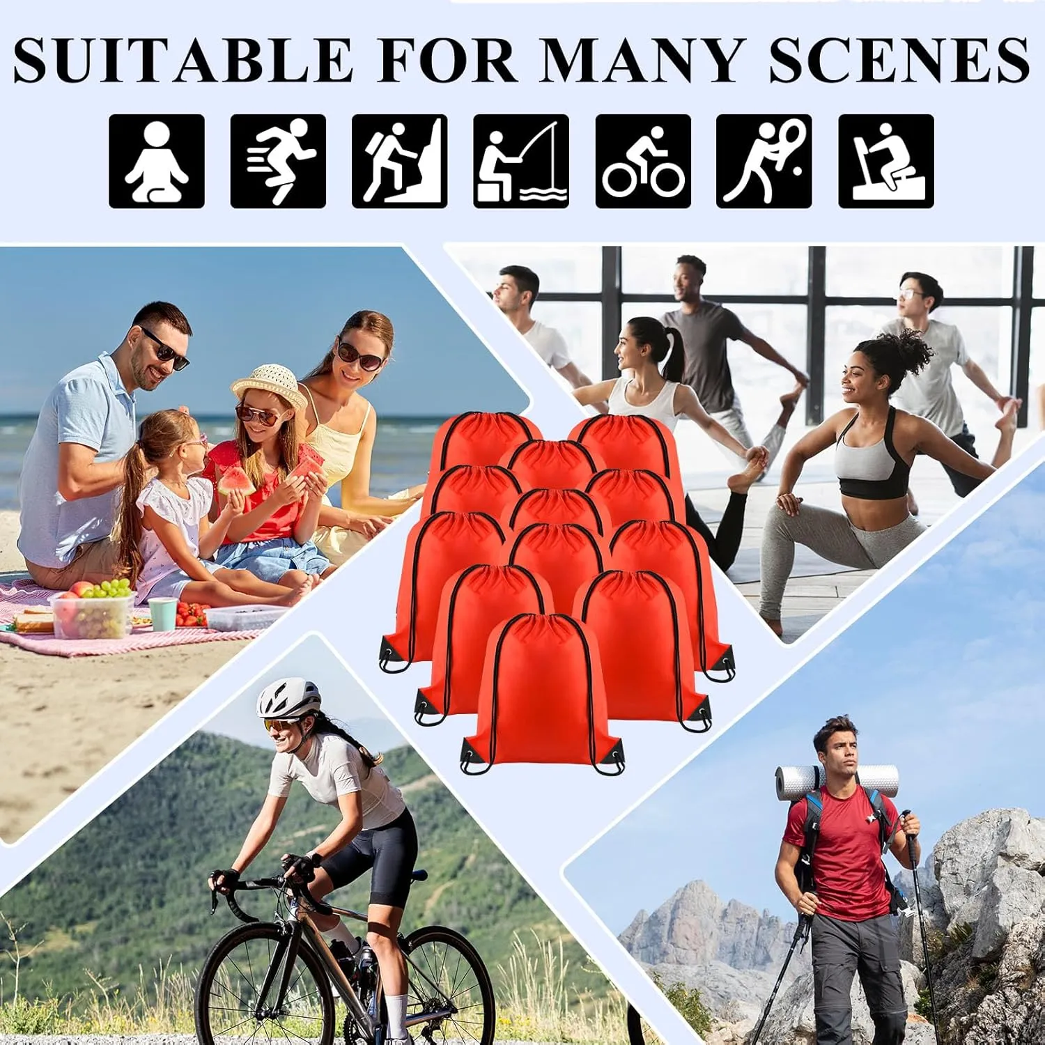 NACHLYNN 12 Pieces Drawstring Backpack Bulk Red Tote Sackpack Sports Bag DIY Drawstring Bags Nylon Draw String Sport Bag for Boys Girls Women Men Gym Sport Trip