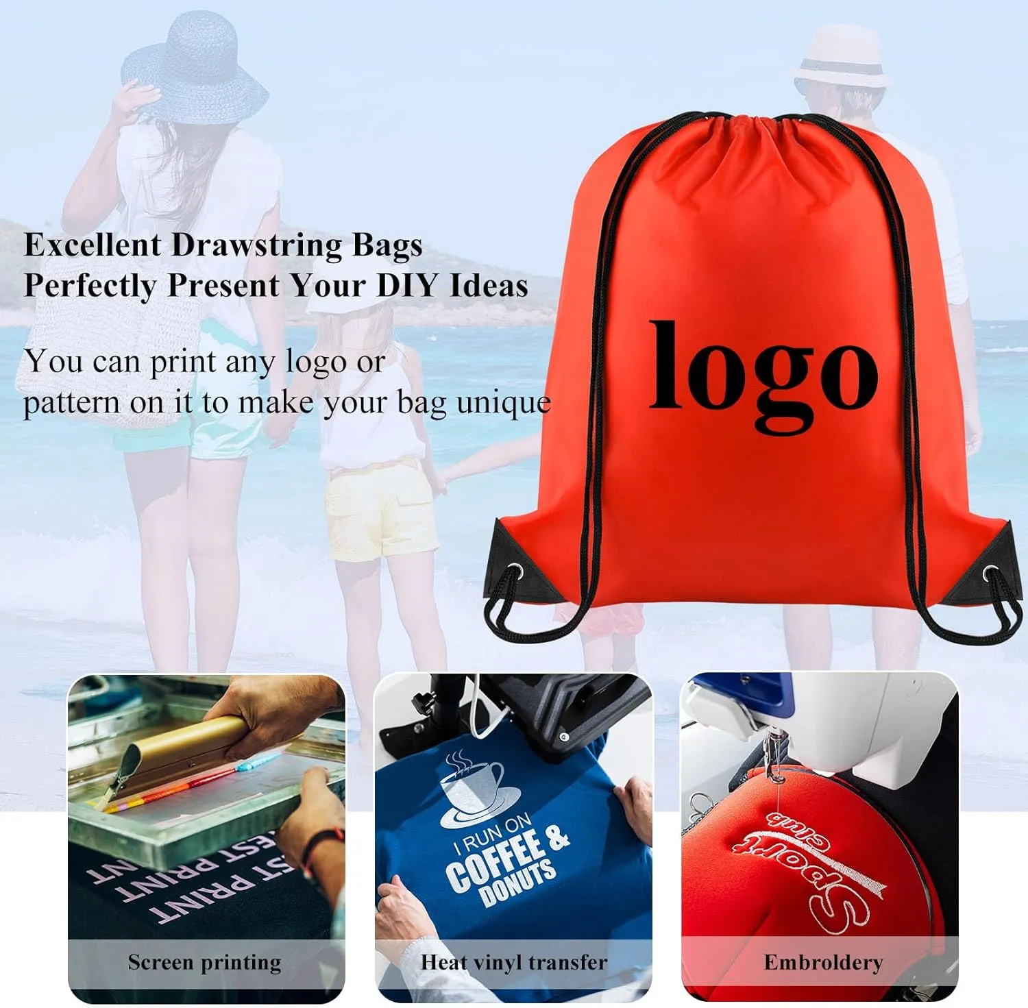 NACHLYNN 12 Pieces Drawstring Backpack Bulk Red Tote Sackpack Sports Bag DIY Drawstring Bags Nylon Draw String Sport Bag for Boys Girls Women Men Gym Sport Trip