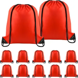 NACHLYNN 12 Pieces Drawstring Backpack Bulk Red Tote Sackpack Sports Bag DIY Drawstring Bags Nylon Draw String Sport Bag for Boys Girls Women Men Gym Sport Trip