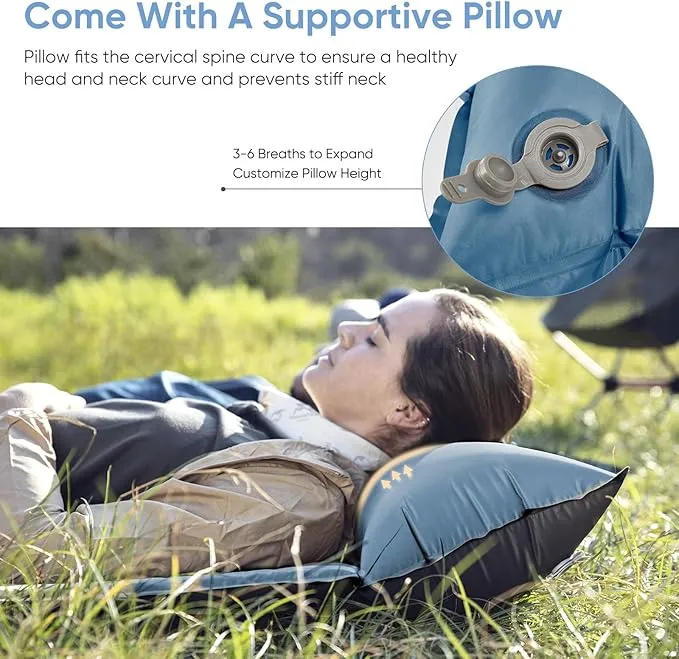 Naturehike Self-Inflating Sleeping Pad, Ultralight Memory Foam Camping Pad with Pillow, Fast Inflating, Patchwork Sleeping Pad for Camping, Hiking, RV Camping, with Storage Bag, Single, Graphite Blue