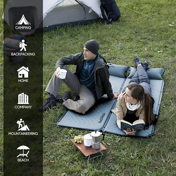 Naturehike Self-Inflating Sleeping Pad, Ultralight Memory Foam Camping Pad with Pillow, Fast Inflating, Patchwork Sleeping Pad for Camping, Hiking, RV Camping, with Storage Bag, Single, Graphite Blue