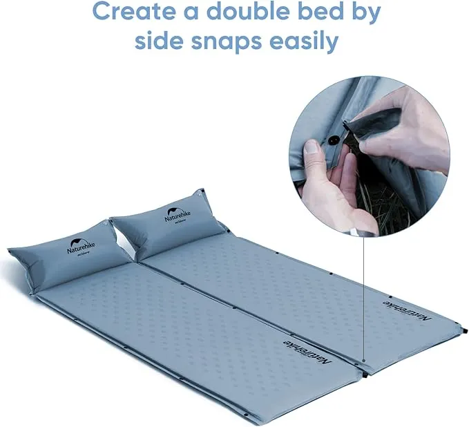 Naturehike Self-Inflating Sleeping Pad, Ultralight Memory Foam Camping Pad with Pillow, Fast Inflating, Patchwork Sleeping Pad for Camping, Hiking, RV Camping, with Storage Bag, Single, Graphite Blue