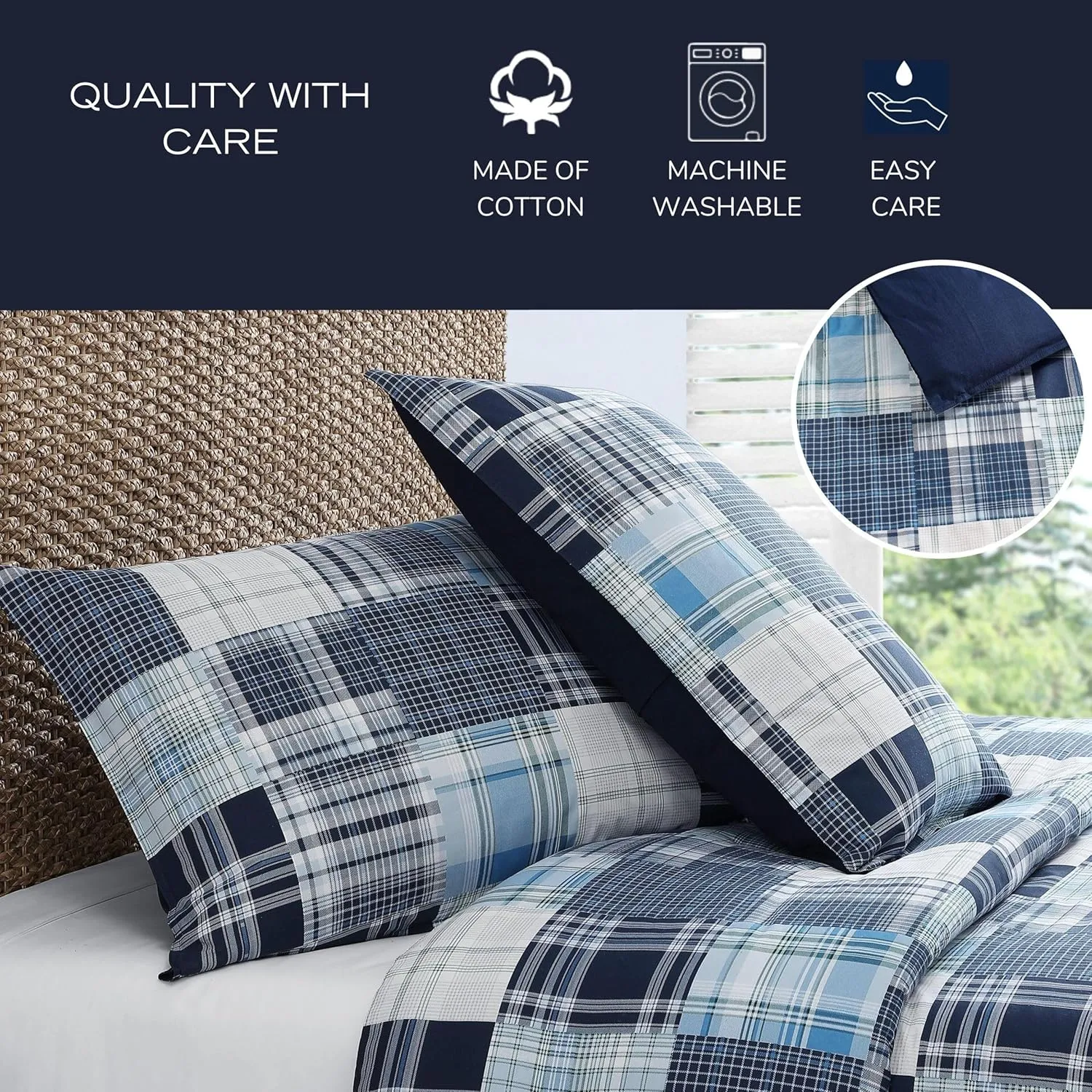 Nautica - King Comforter Set, Soft Cotton Bedding with Matching Shams, Patchwork Inspired Bedding Set (Mason Blue, King)