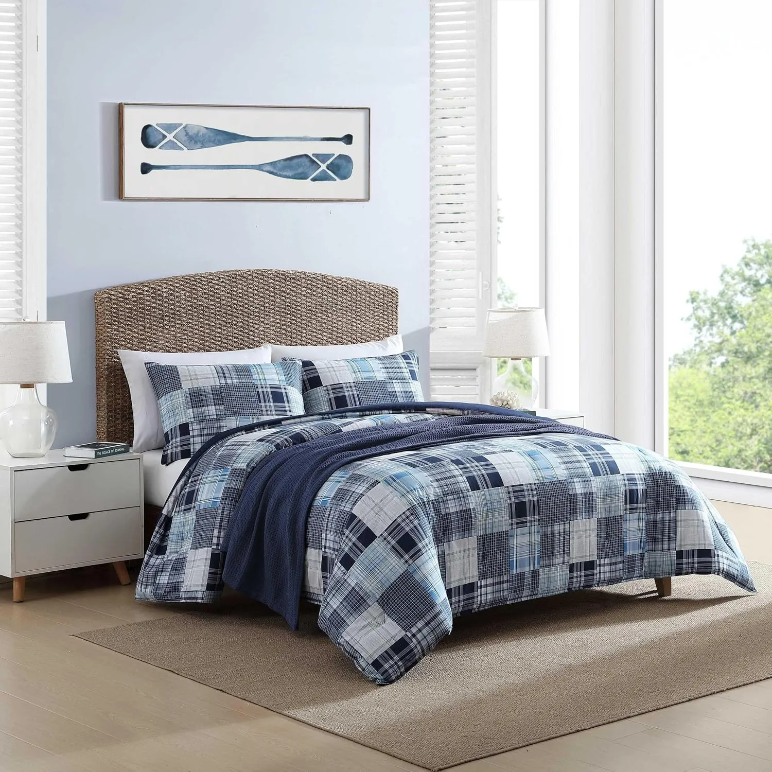 Nautica - King Comforter Set, Soft Cotton Bedding with Matching Shams, Patchwork Inspired Bedding Set (Mason Blue, King)