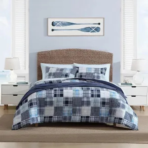 Nautica - King Comforter Set, Soft Cotton Bedding with Matching Shams, Patchwork Inspired Bedding Set (Mason Blue, King)
