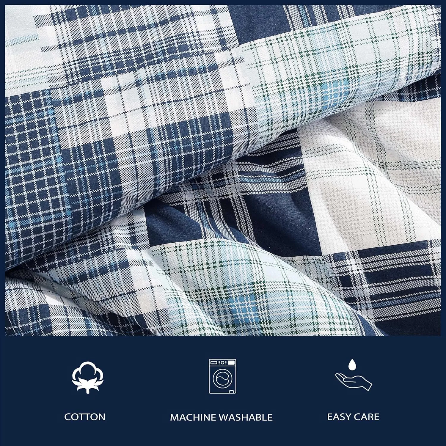 Nautica - King Comforter Set, Soft Cotton Bedding with Matching Shams, Patchwork Inspired Bedding Set (Mason Blue, King)