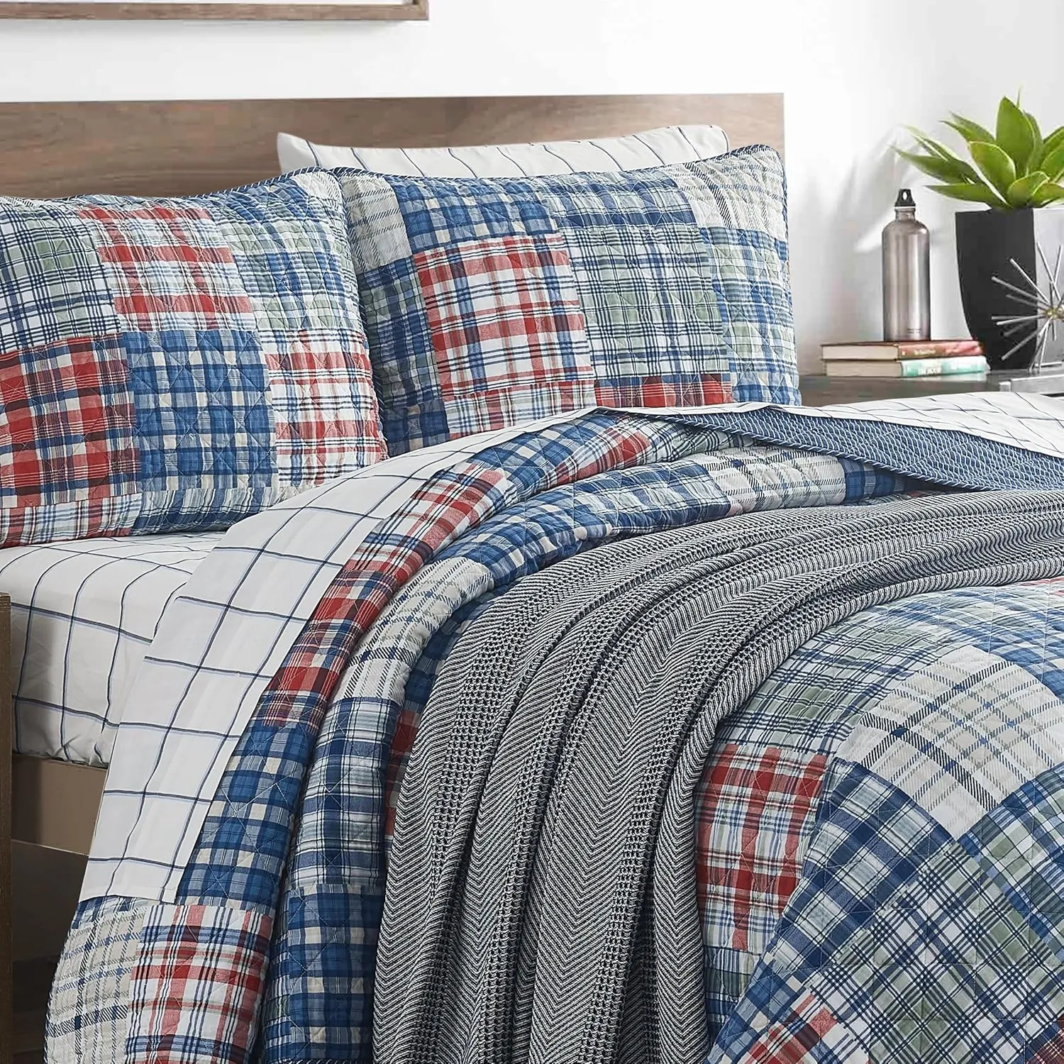 Nautica - Queen Quilt Set, All Season Cotton Home Bedding, Lightweight & Reversible (Raeford Blue, Queen)