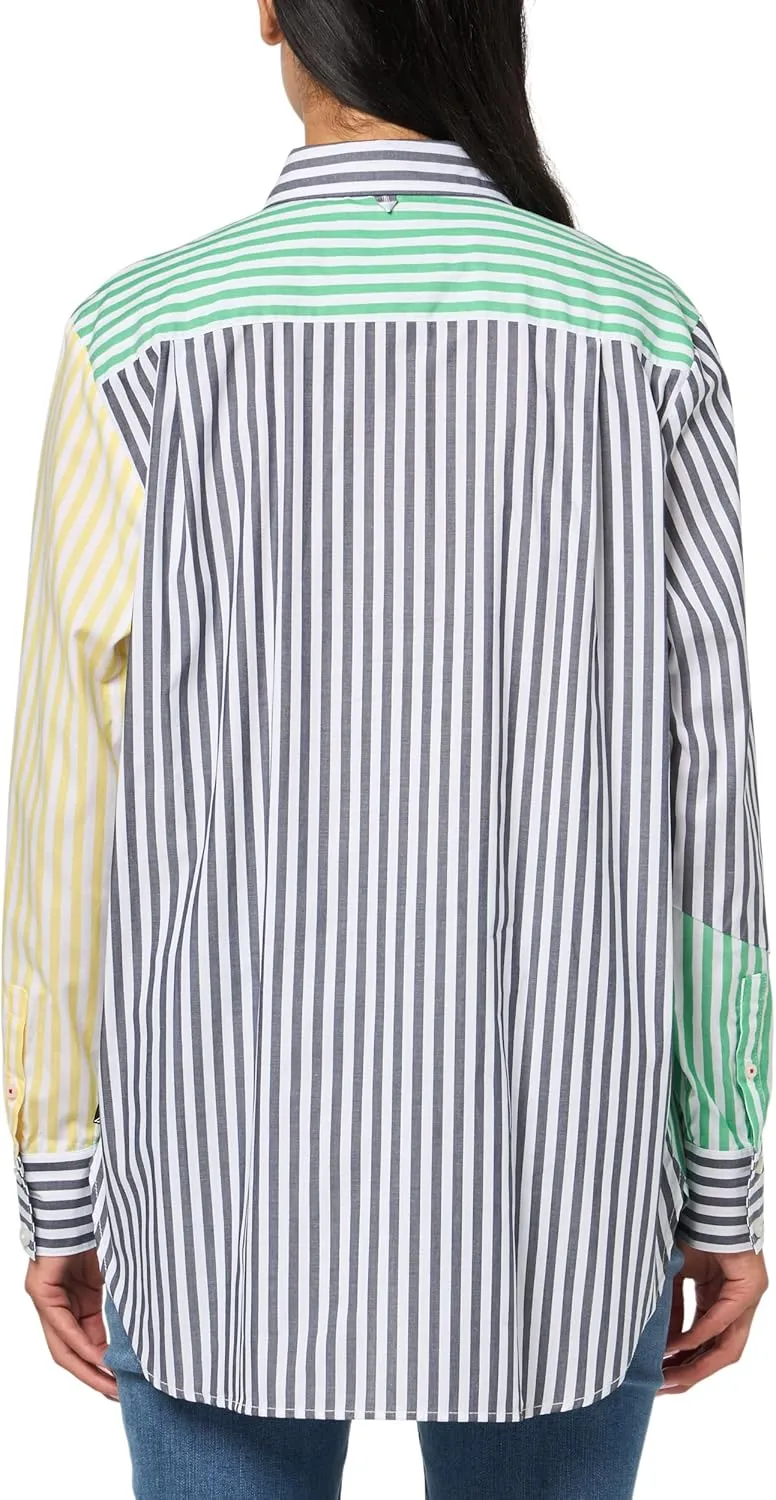 Nautica Women's Stripe Long Sleeve Printed Button Up Shirt