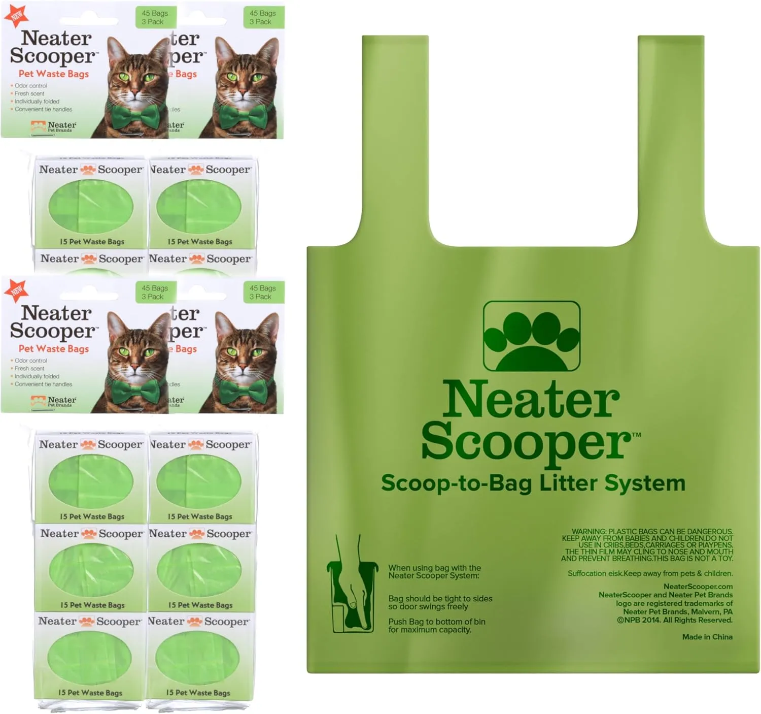 Neater Pets Neater Scooper Standard Size Refill Bags for Standard Neater Scooper Litter Scoop with Bags (12 Boxes, 180 Count)