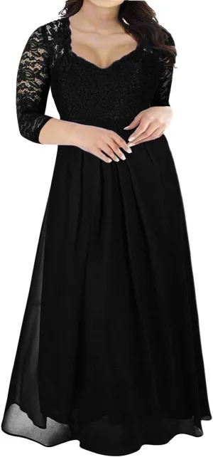 Nemidor Women's Deep- V Neck 3/4 Sleeve Vintage Plus Size Bridesmaid Formal Maxi Dress (20W, Black Sleeve)