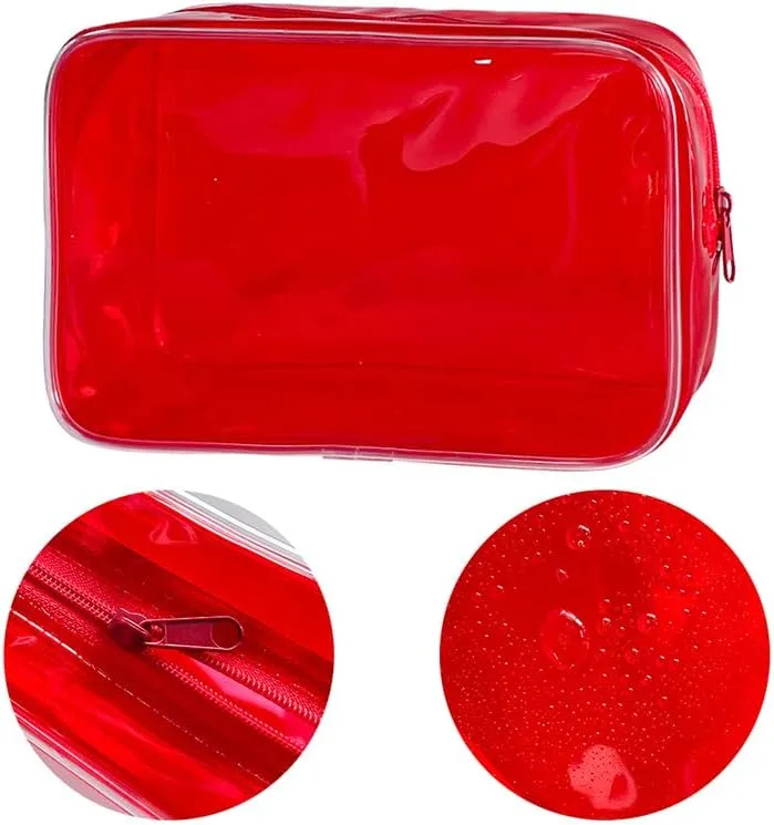 Neon Clear Pouch Small Makeup Bag, 7"x2.3"x4.7" Size TSA Approved Toiletry Bag, PVC Travel Bags for Toiletries, Clear Cosmetic Bag for Women and Men Small (Pink)