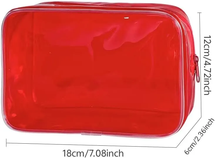 Neon Clear Pouch Small Makeup Bag, 7"x2.3"x4.7" Size TSA Approved Toiletry Bag, PVC Travel Bags for Toiletries, Clear Cosmetic Bag for Women and Men Small (Pink)