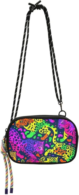 Neon Colored Cheetahs Womens Purses Crossbody for Mens Waterproof with Adjustable Strap Small Shoulder Bag Have a meal