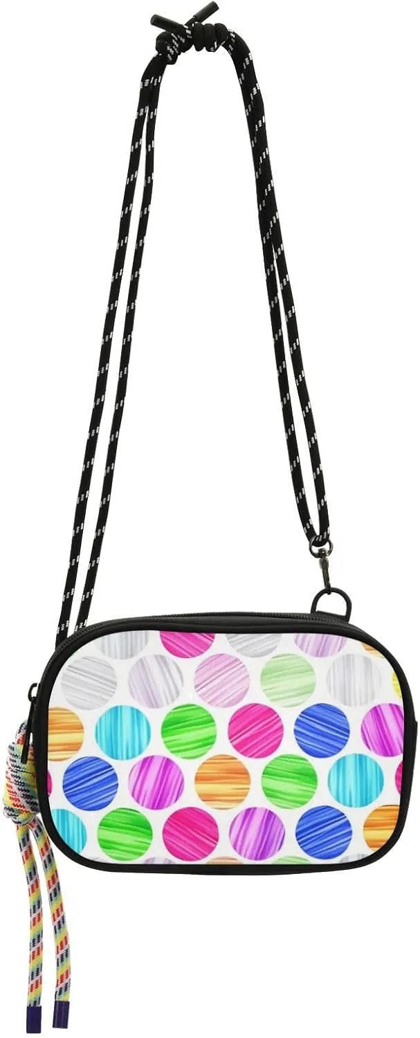 Neon Colored Regular Circles Black Crossbody Bags Mens Practical with Credit Card Slots Purses Take a walk