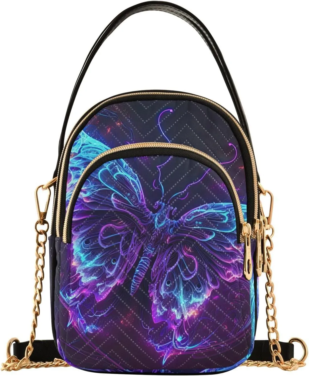 Neon Light Butterfly Crossbody Sling Bags for Women, Compact Fashion Handbag with Chain Strap Top handle for Evening Party Dating Travel
