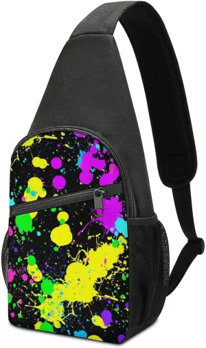 Neon Paint Splatter Chest Bag with Mesh Pockets on Both Sides And Main Bag Design