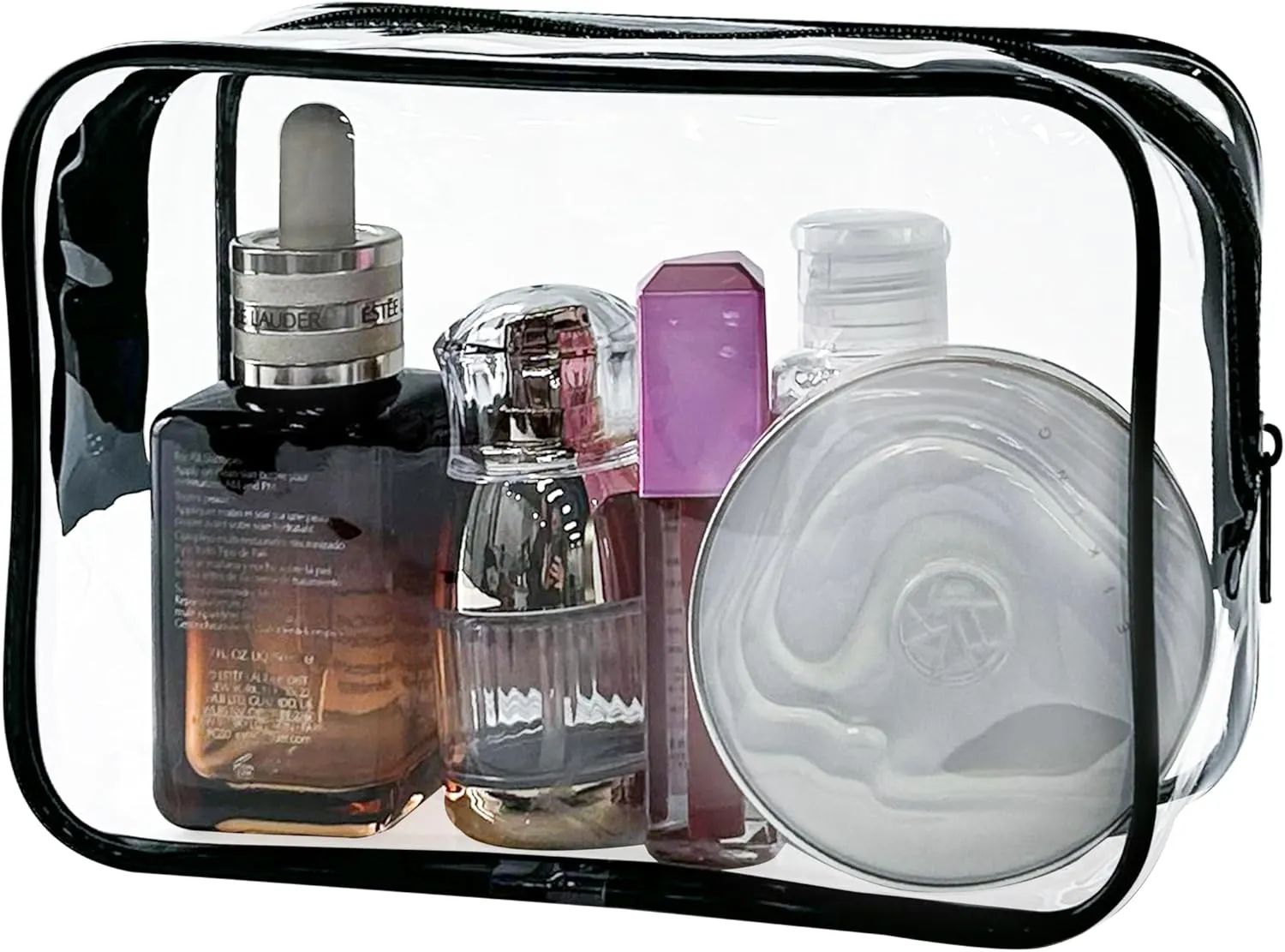 Neon Pouch Small, Makeup Bag, 7"x2.3"x4.7" Size TSA Approved Toiletry Bag, Clear Travel Bags for Toiletries, Clear Cosmetic Bag for Women and Men Small (Transparent (black bone))