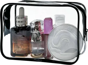 Neon Pouch Small, Makeup Bag, 7"x2.3"x4.7" Size TSA Approved Toiletry Bag, Clear Travel Bags for Toiletries, Clear Cosmetic Bag for Women and Men Small (Transparent (black bone))