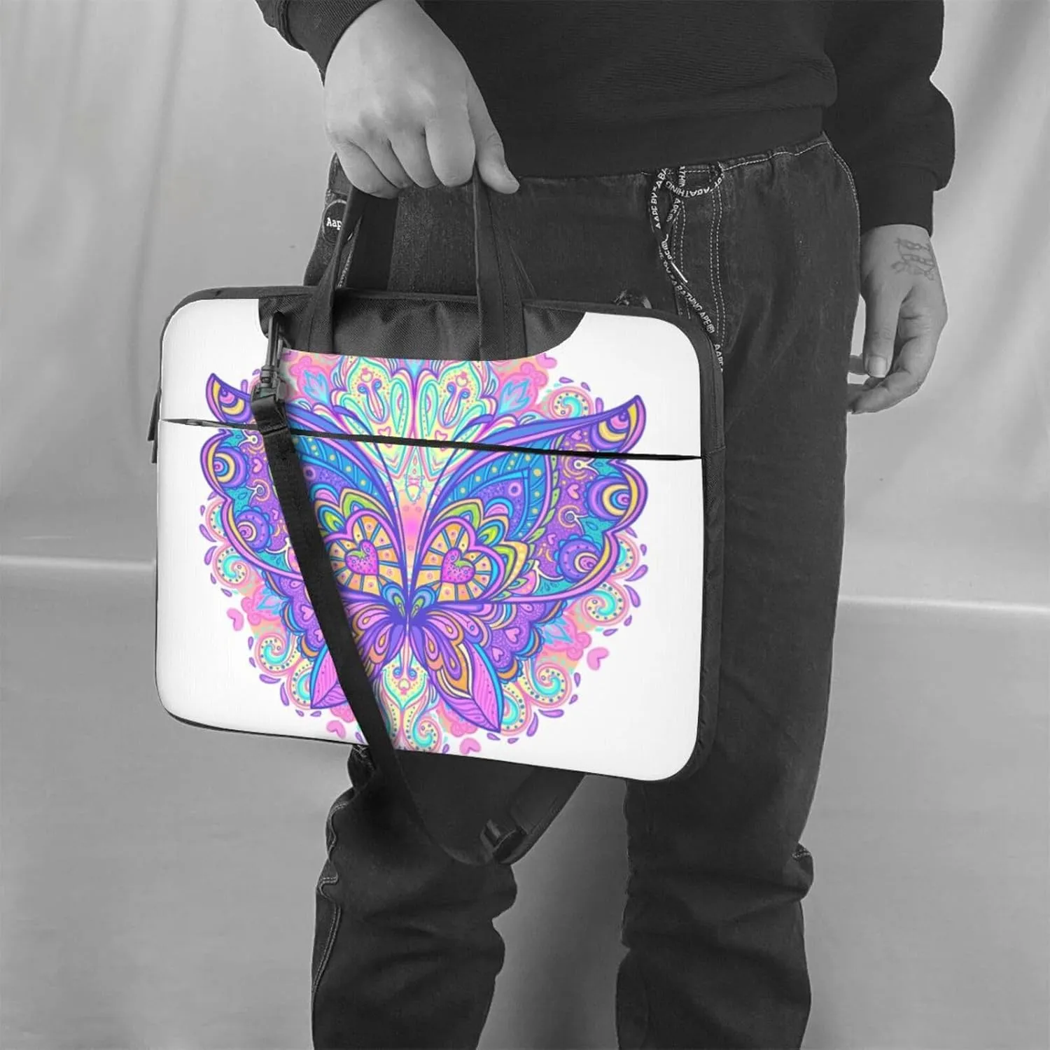 Neon Skull Glowing Eyes Laptop Bag Classic Slim Briefcase Messenger Bag, Spacious, Ergonomic