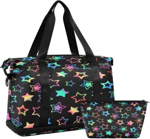 Neon Stars Gym Bag - Weekender Overnight Bags for Women Men, Sport Travel Duffel Bag with Wet Pocket & Shoe Compartment