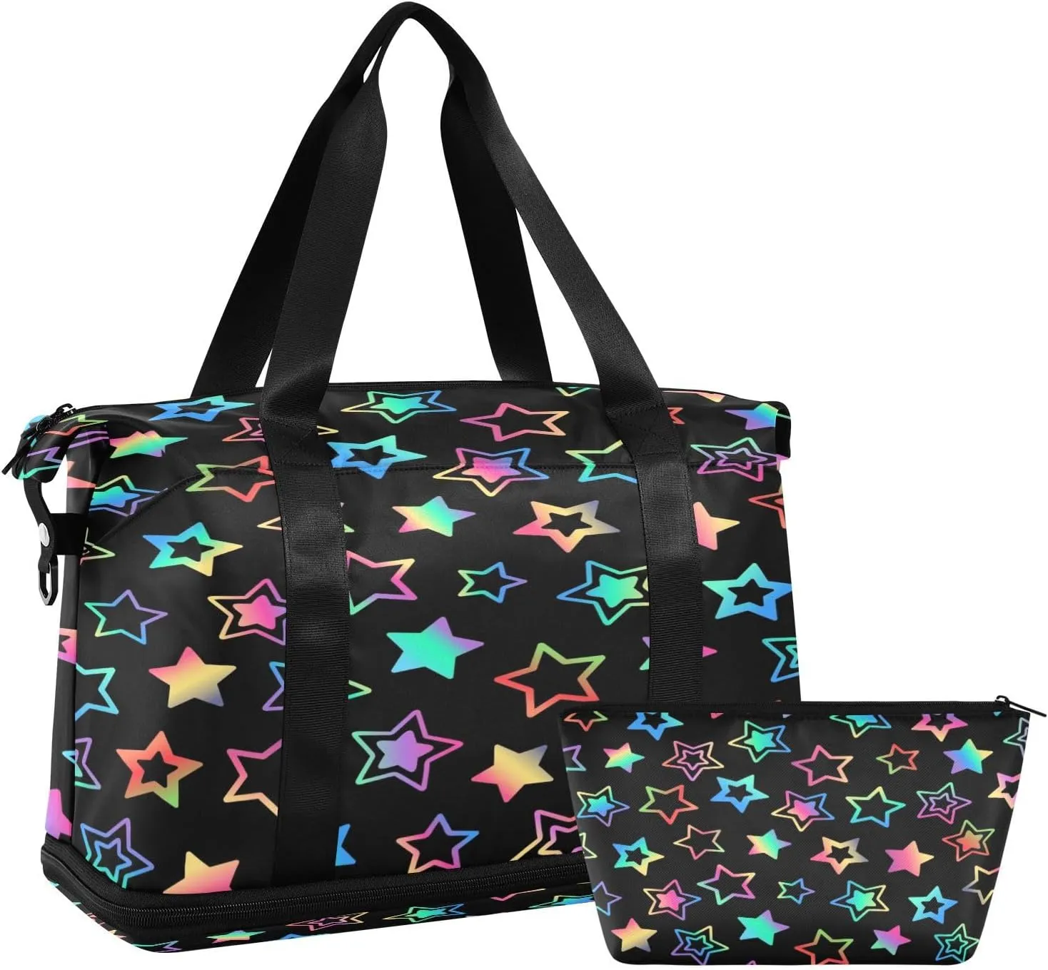 Neon Stars Gym Bag - Weekender Overnight Bags for Women Men, Sport Travel Duffel Bag with Wet Pocket & Shoe Compartment