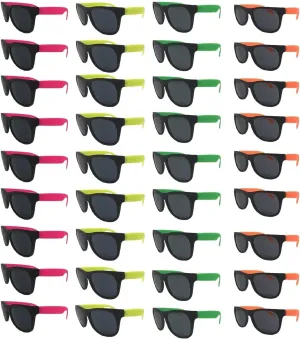 Neon Sunglasses Bulk Kids-Adults Party Pack 48 Green Pink Yellow Orange Sunglasses for Graduation Mardi Gras Holidays Birthdays UV 400 Protection Better Quality