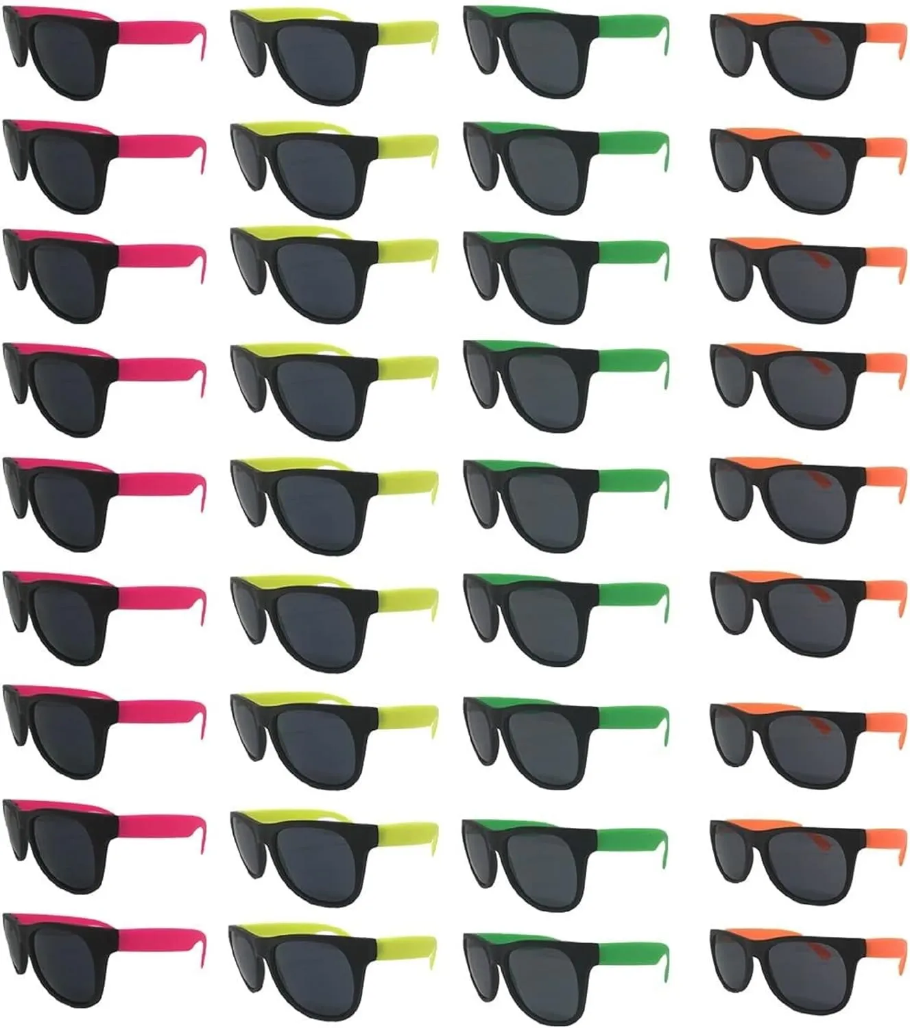 Neon Sunglasses Bulk Kids-Adults Party Pack 48 Green Pink Yellow Orange Sunglasses for Graduation Mardi Gras Holidays Birthdays UV 400 Protection Better Quality