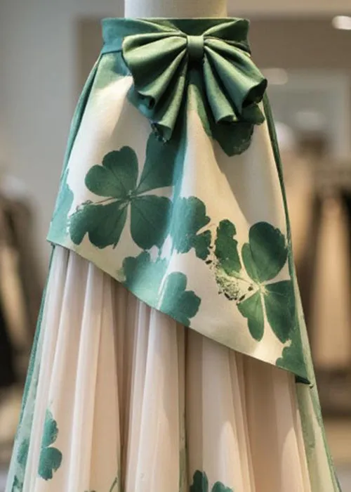 New Green Asymmetrical Bow Chiffon Patchwork Skirts Summer