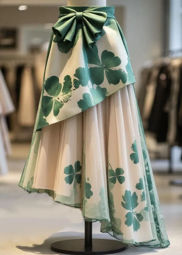 New Green Asymmetrical Bow Chiffon Patchwork Skirts Summer