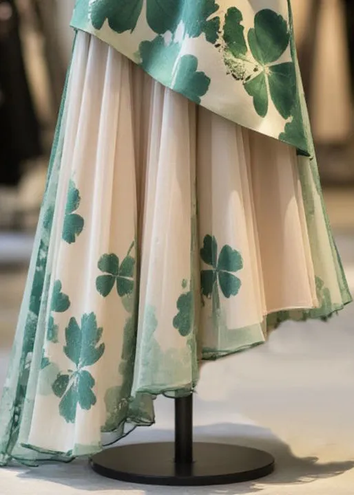 New Green Asymmetrical Bow Chiffon Patchwork Skirts Summer