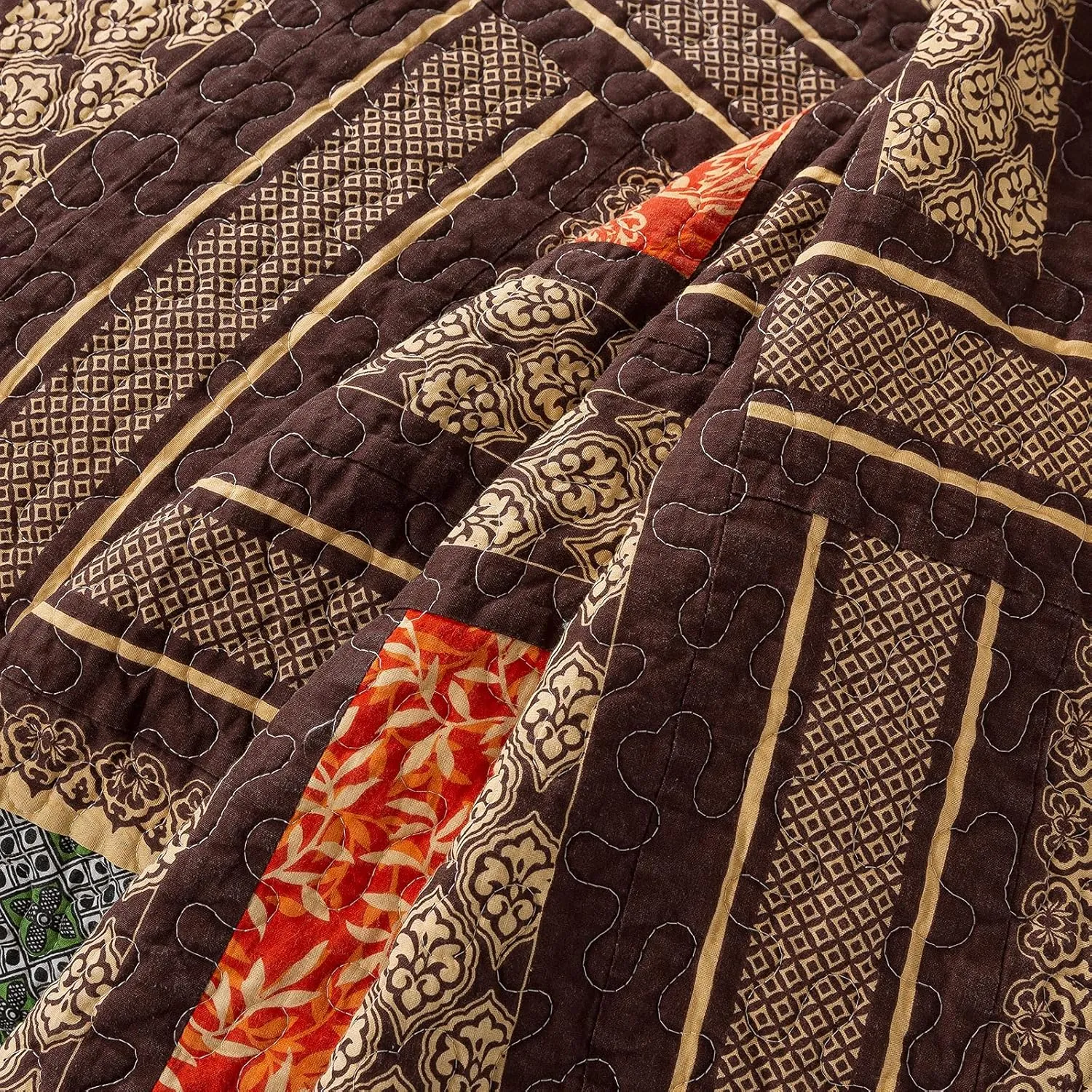 NEWLAKE Cotton Patchwork Bedspread, 3-Piece Bedding Quilt Set with Real Stitched Embroidery, Reversible Matelasse Bed Coverlet Set,Bohemian Farmhouse,Queen Size