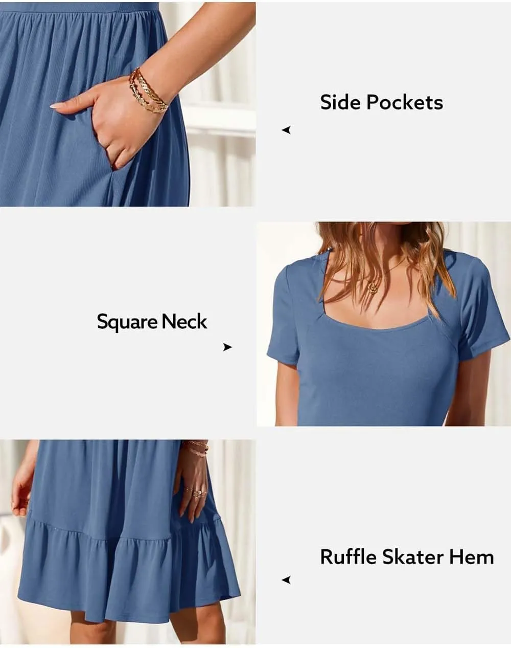Newshows Women 2025 Summer Dress Square Neck Formal Short Sleeve Business Casual Outfits Ruffle Spring Pockets Sundress