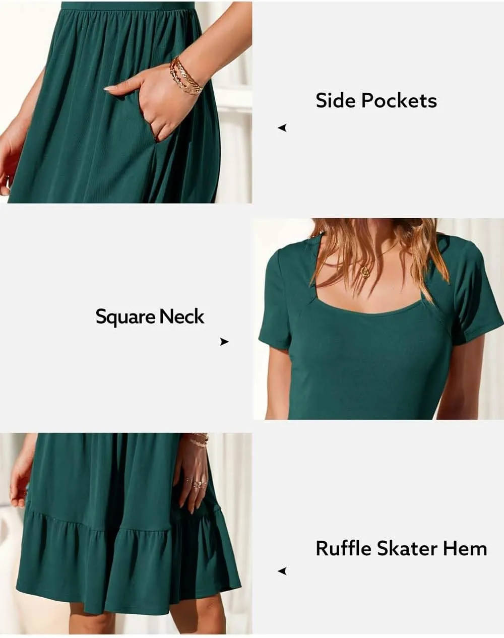 Newshows Women 2025 Summer Dress Square Neck Formal Short Sleeve Business Casual Outfits Ruffle Spring Pockets Sundress