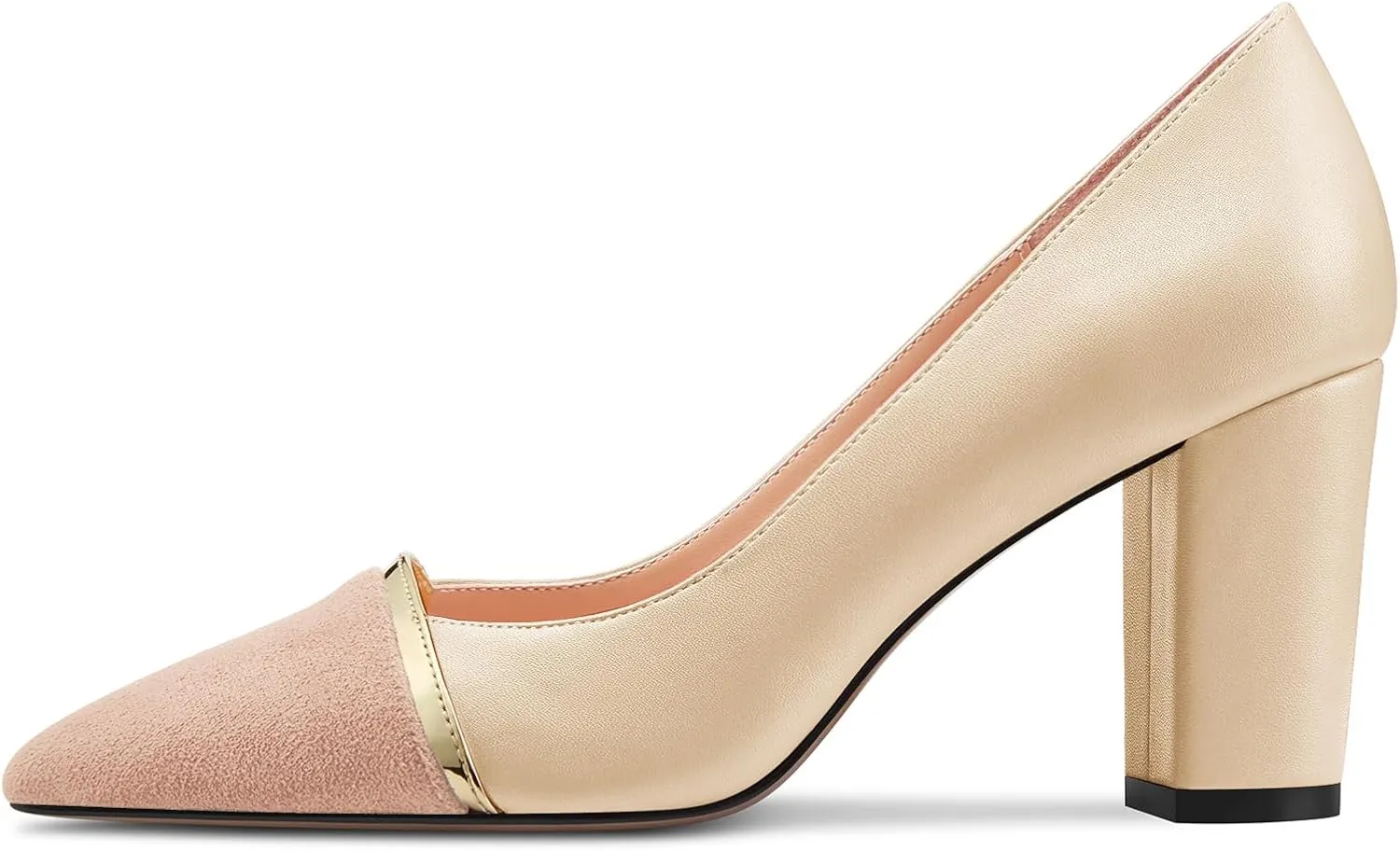 NobleOnly Womens Mid Block Heel Pointed Toe Slip-on Patchwork Pumps Prom Casual Party Dress Shoes 3.2 Inches Heels