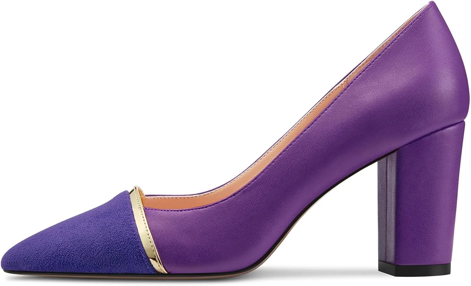 NobleOnly Womens Mid Block Heel Pointed Toe Slip-on Patchwork Pumps Prom Casual Party Dress Shoes 3.2 Inches Heels