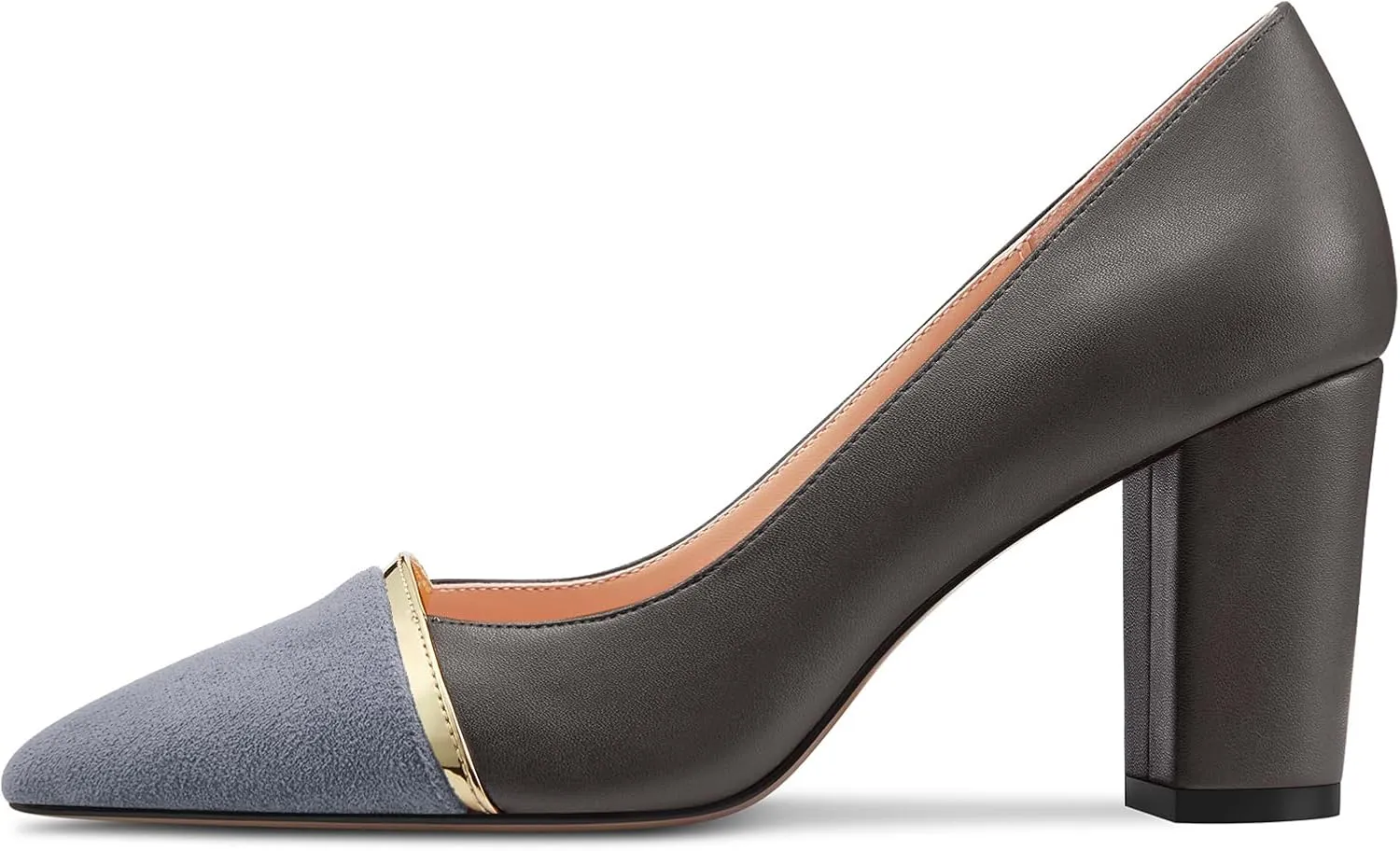 NobleOnly Womens Mid Block Heel Pointed Toe Slip-on Patchwork Pumps Prom Casual Party Dress Shoes 3.2 Inches Heels
