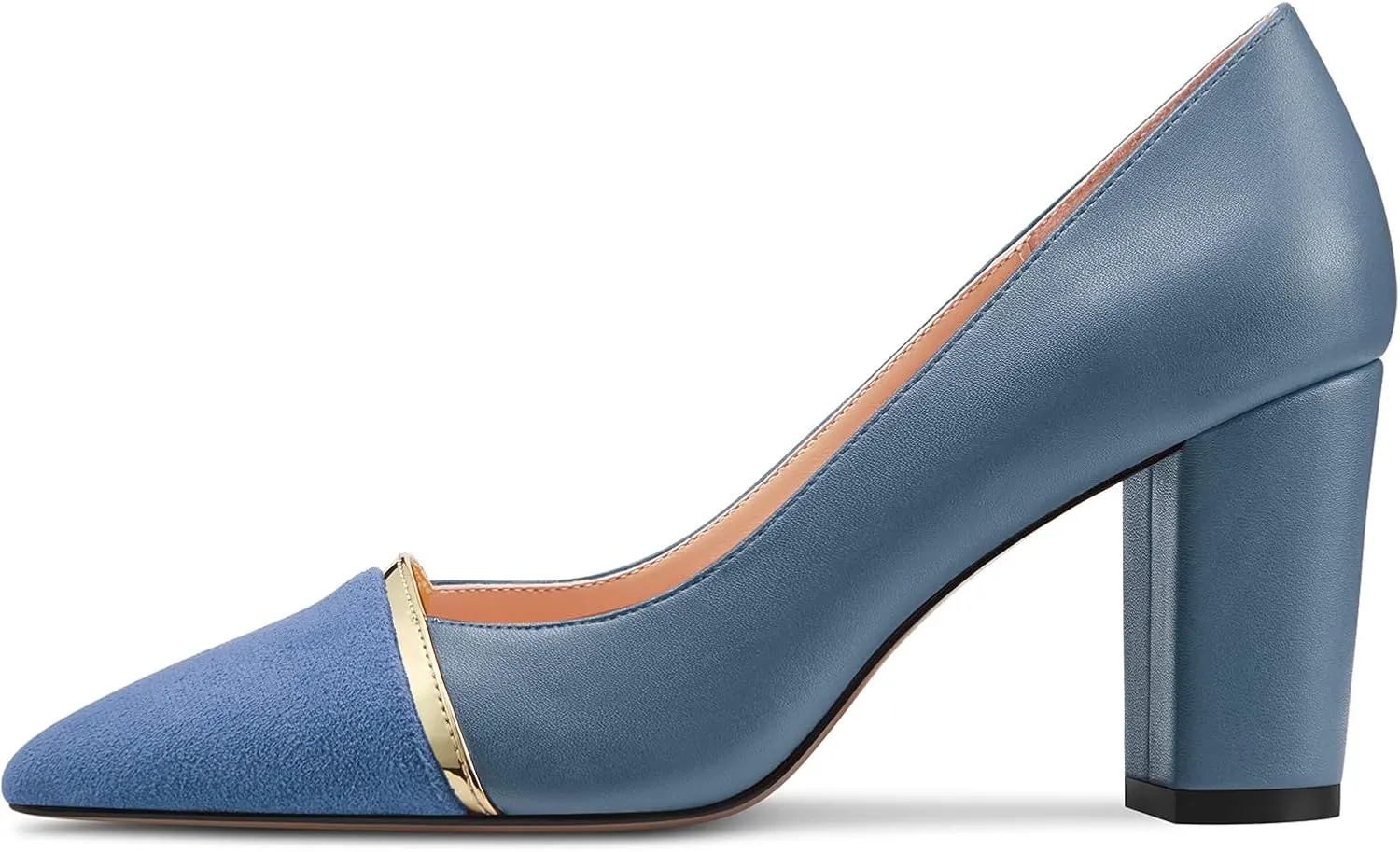 NobleOnly Womens Mid Block Heel Pointed Toe Slip-on Patchwork Pumps Prom Casual Party Dress Shoes 3.2 Inches Heels
